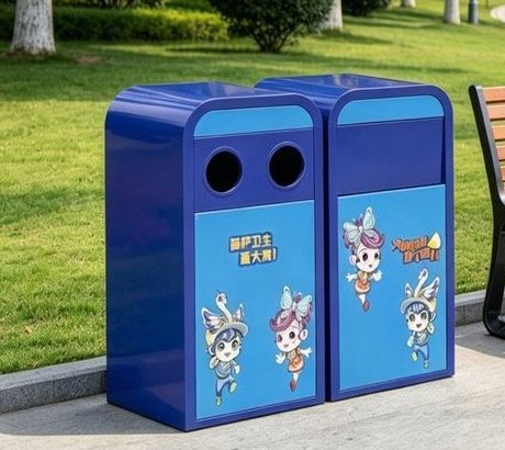 Outdoor litter bins in a park