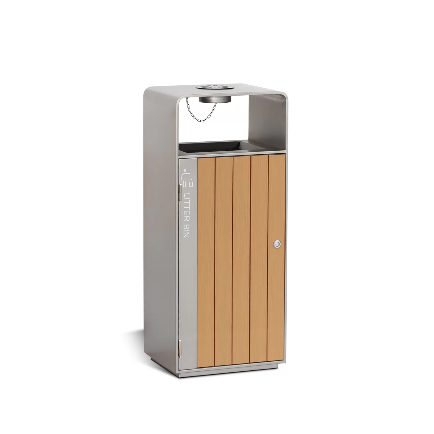 55L stainless steel outdoor trash receptacle with PS slats - OTM-02C