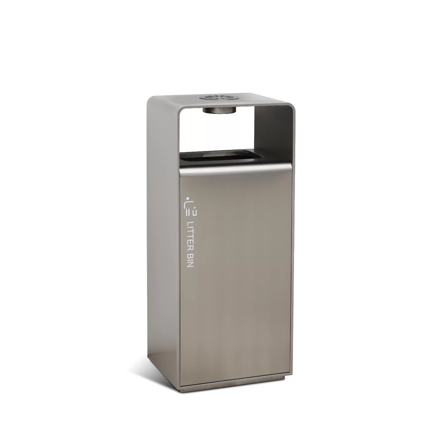 OTX-02C 55L stainless steel outdoor litter bin, angled view